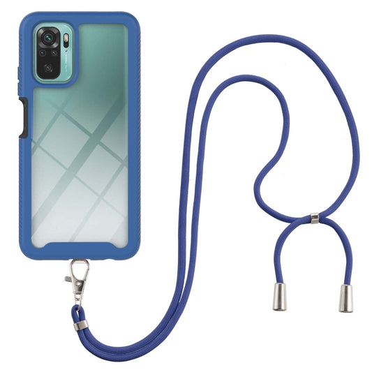 For Xiaomi Redmi Note 10 Starry Sky Solid Color Series Shockproof PC + TPU Protective Case with Neck Strap(Blue) - Xiaomi Cases by buy2fix | Online Shopping UK | buy2fix