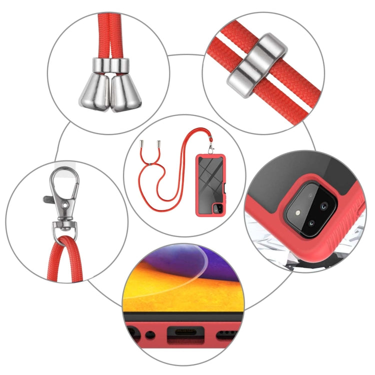 For Samsung Galaxy A22 5G Starry Sky Solid Color Series Shockproof PC + TPU Protective Case with Neck Strap(Red) by buy2fix