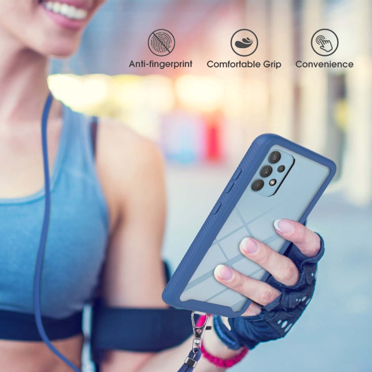 For Samsung Galaxy A32 5G Starry Sky Solid Color Series Shockproof PC + TPU Protective Case with Neck Strap(Blue) by buy2fix