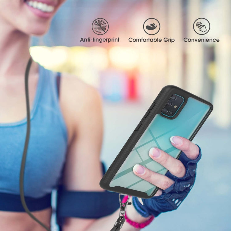 For Samsung Galaxy A51 / A515 Starry Sky Solid Color Series Shockproof PC + TPU Protective Case with Neck Strap(Black) by buy2fix