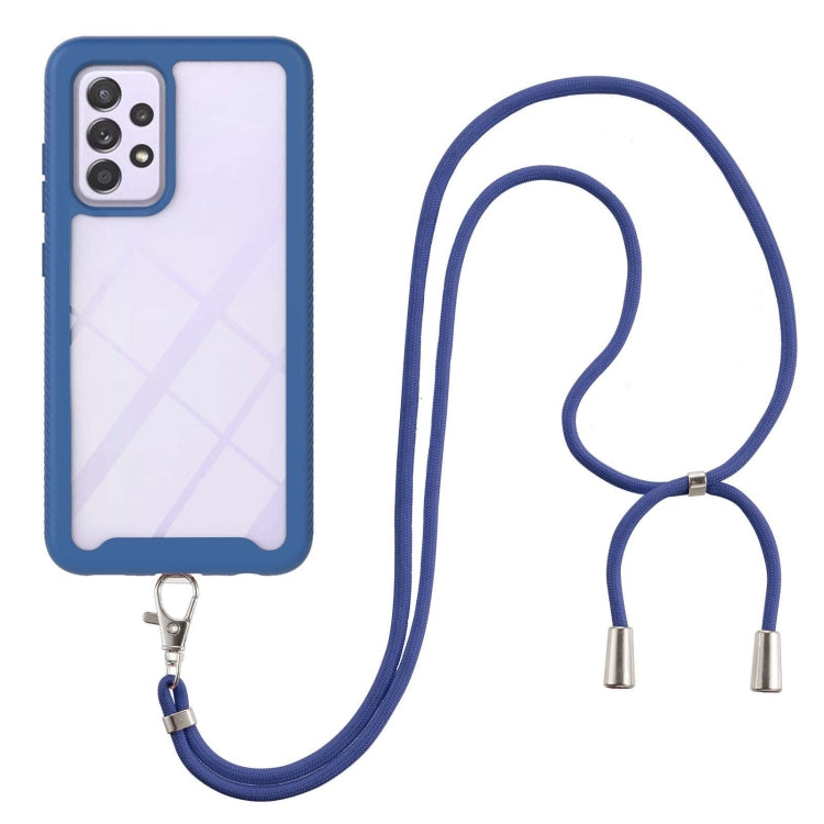 For Samsung Galaxy A52 5G / 4G Starry Sky Solid Color Series Shockproof PC + TPU Protective Case with Neck Strap(Blue) by buy2fix