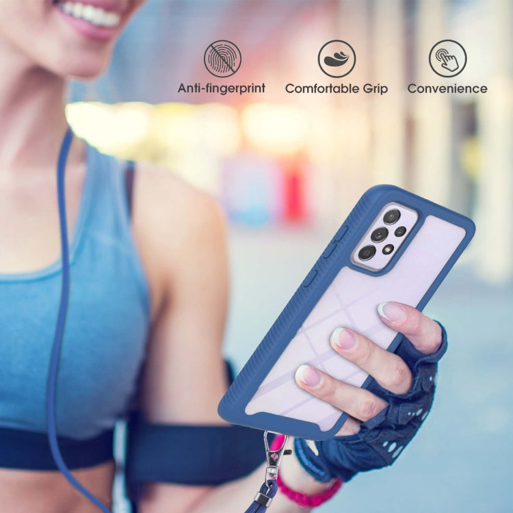 For Samsung Galaxy A52 5G / 4G Starry Sky Solid Color Series Shockproof PC + TPU Protective Case with Neck Strap(Blue) by buy2fix