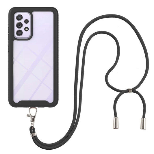 For Samsung Galaxy A52 5G / 4G Starry Sky Solid Color Series Shockproof PC + TPU Protective Case with Neck Strap(Black) - Galaxy Phone Cases by buy2fix | Online Shopping UK | buy2fix