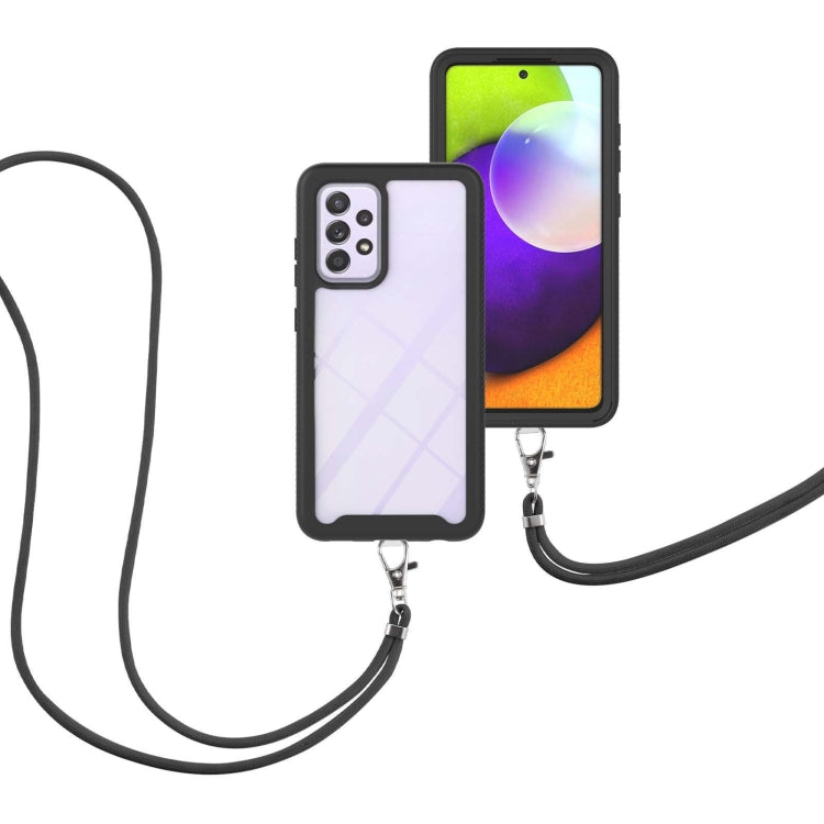 For Samsung Galaxy A52 5G / 4G Starry Sky Solid Color Series Shockproof PC + TPU Protective Case with Neck Strap(Black) - Galaxy Phone Cases by buy2fix | Online Shopping UK | buy2fix