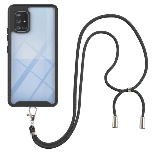 For Samsung Galaxy A71 5G Starry Sky Solid Color Series Shockproof PC + TPU Protective Case with Neck Strap(Black) - Galaxy Phone Cases by buy2fix | Online Shopping UK | buy2fix