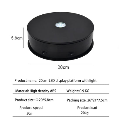 20cm Electric Rotating Turntable Display Stand LED Light Video Shooting Props Turntable, Power Plug:220V EU Plug(Black) -  by buy2fix | Online Shopping UK | buy2fix