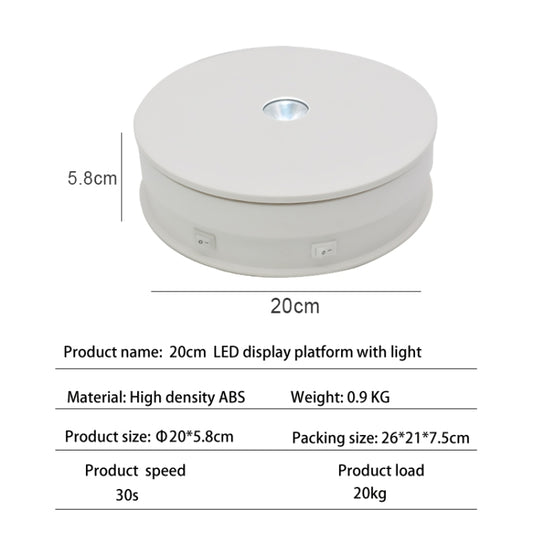 20cm Electric Rotating Turntable Display Stand LED Light Video Shooting Props Turntable, Power Plug:220V UK Plug(White) -  by buy2fix | Online Shopping UK | buy2fix