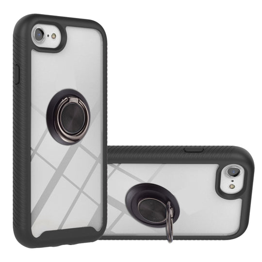 For iPhone SE 2022 / SE 2020 / 8 / 7 / 6s / 6 Starry Sky Solid Color Series Shockproof PC + TPU Protective Case with Ring Holder & Magnetic Function(Black)