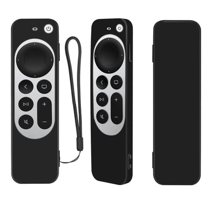 Silicone Protective Case Cover with Rope For Apple TV 4K 4th Siri Remote Controller(Black) - Apple TV Accessories by buy2fix | Online Shopping UK | buy2fix