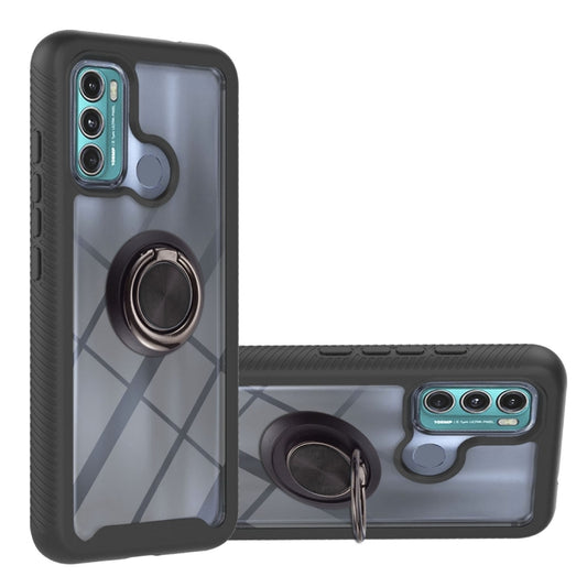 For Motorola Moto G60 Starry Sky Solid Color Series Shockproof PC + TPU Protective Case with Ring Holder & Magnetic Function(Black) - Motorola Cases by buy2fix | Online Shopping UK | buy2fix