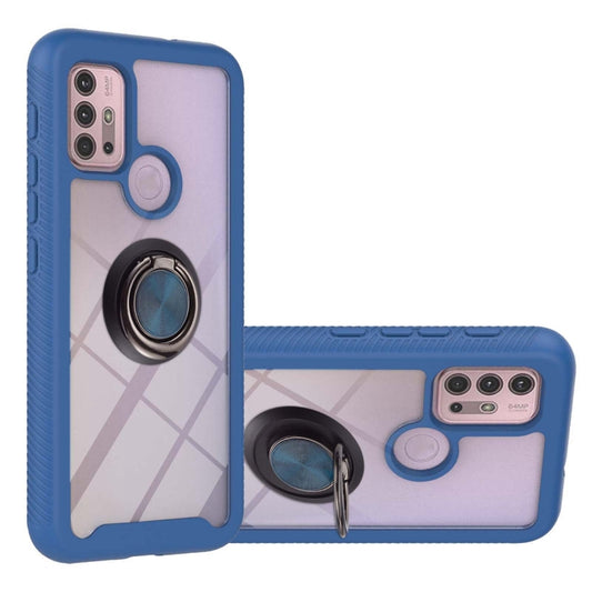 For Motorola Moto G30 / G10 / G10 Power Starry Sky Solid Color Series Shockproof PC + TPU Protective Case with Ring Holder & Magnetic Function(Blue) - Motorola Cases by buy2fix | Online Shopping UK | buy2fix