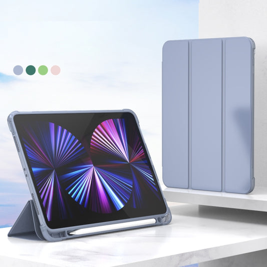 For iPad Pro 11 2022 / 2021 / 2020 3-folding Horizontal Flip PU Leather + TPU Aitbag Shockproof Half Paste Tablet Case with Holder & Pen Slot & Sleep / Wake-up Function(Lavender Grey) by buy2fix