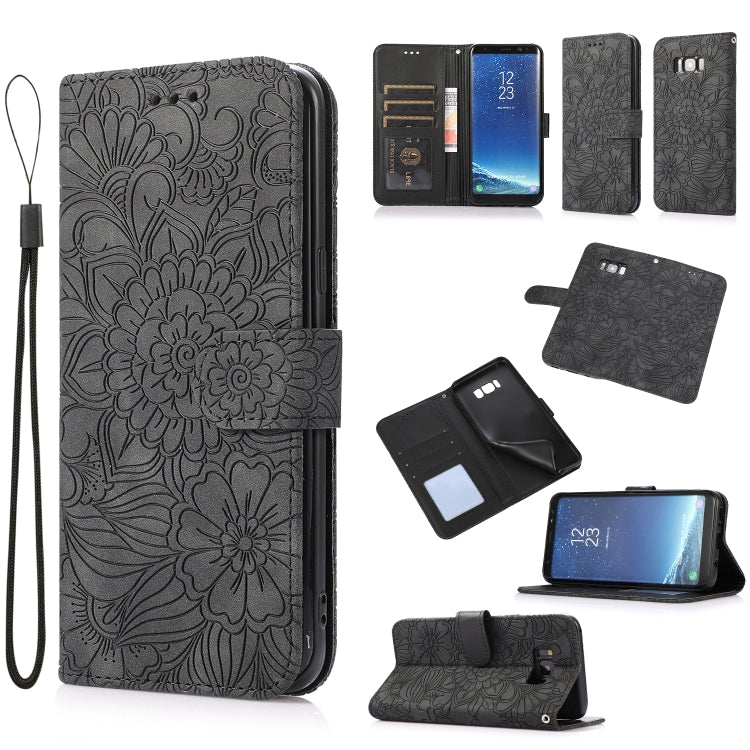 For Samsung Galaxy S8+ Skin Feel Embossed Sunflower Horizontal Flip Leather Case with Holder & Card Slots & Wallet & Lanyard(Black) by buy2fix