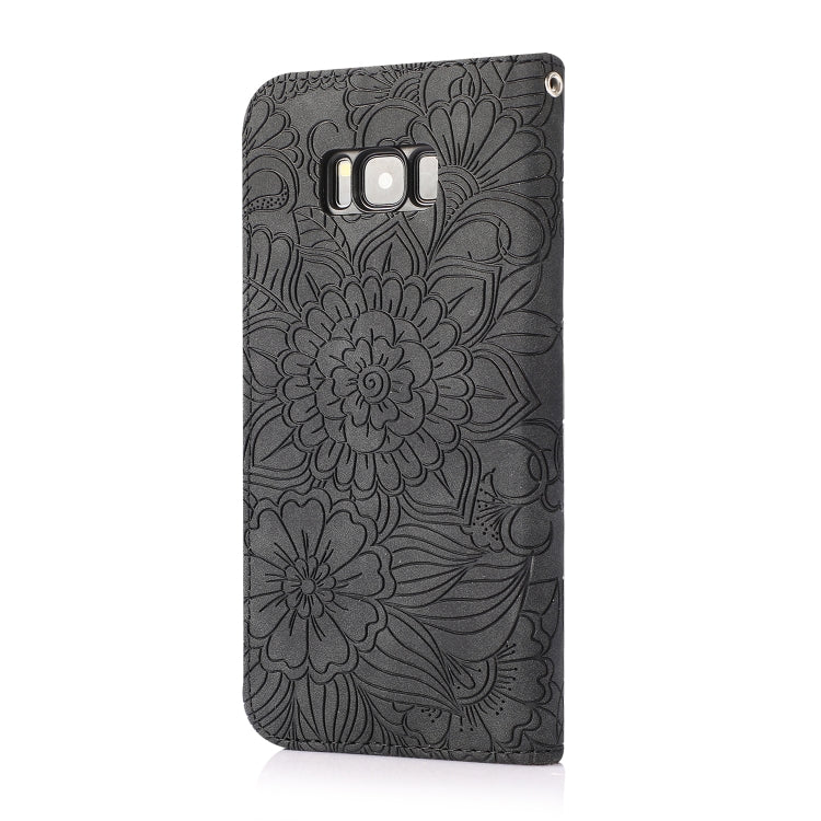 For Samsung Galaxy S8+ Skin Feel Embossed Sunflower Horizontal Flip Leather Case with Holder & Card Slots & Wallet & Lanyard(Black) by buy2fix
