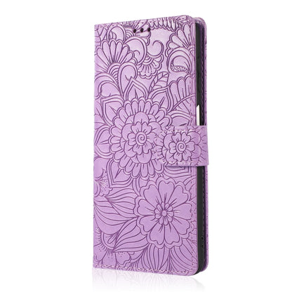For Samsung Galaxy A12 Skin Feel Embossed Sunflower Horizontal Flip Leather Case with Holder & Card Slots & Wallet & Lanyard(Purple) by buy2fix