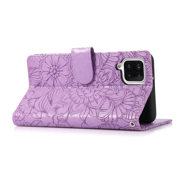 For Samsung Galaxy A12 Skin Feel Embossed Sunflower Horizontal Flip Leather Case with Holder & Card Slots & Wallet & Lanyard(Purple) by buy2fix