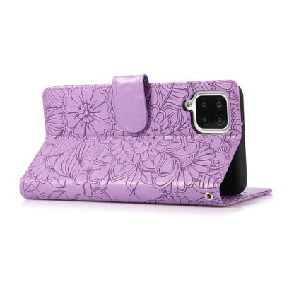 For Samsung Galaxy A12 Skin Feel Embossed Sunflower Horizontal Flip Leather Case with Holder & Card Slots & Wallet & Lanyard(Purple) by buy2fix