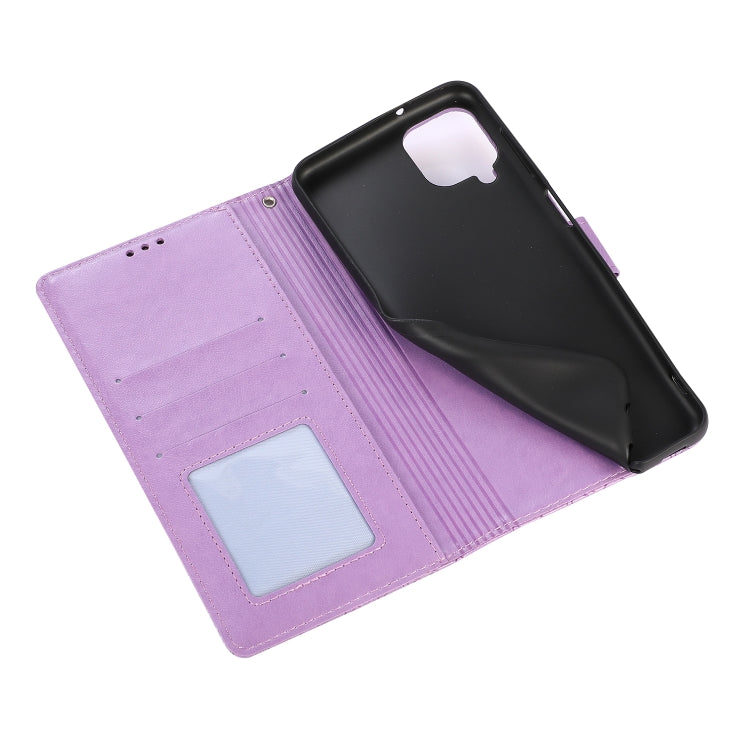 For Samsung Galaxy A12 Skin Feel Embossed Sunflower Horizontal Flip Leather Case with Holder & Card Slots & Wallet & Lanyard(Purple) by buy2fix