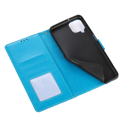 For Samsung Galaxy A12 Skin Feel Embossed Sunflower Horizontal Flip Leather Case with Holder & Card Slots & Wallet & Lanyard(Blue) by buy2fix
