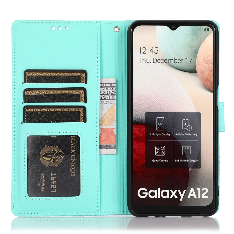 For Samsung Galaxy A12 Skin Feel Embossed Sunflower Horizontal Flip Leather Case with Holder & Card Slots & Wallet & Lanyard(Green) by buy2fix