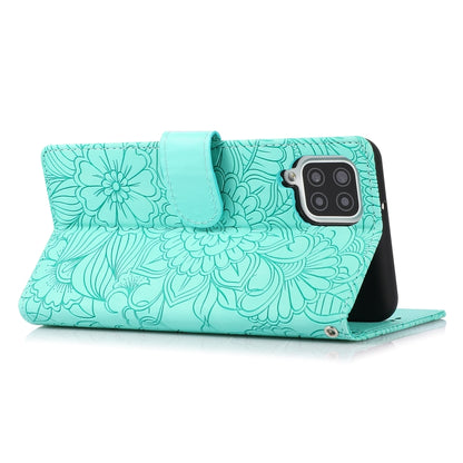For Samsung Galaxy A12 Skin Feel Embossed Sunflower Horizontal Flip Leather Case with Holder & Card Slots & Wallet & Lanyard(Green) by buy2fix