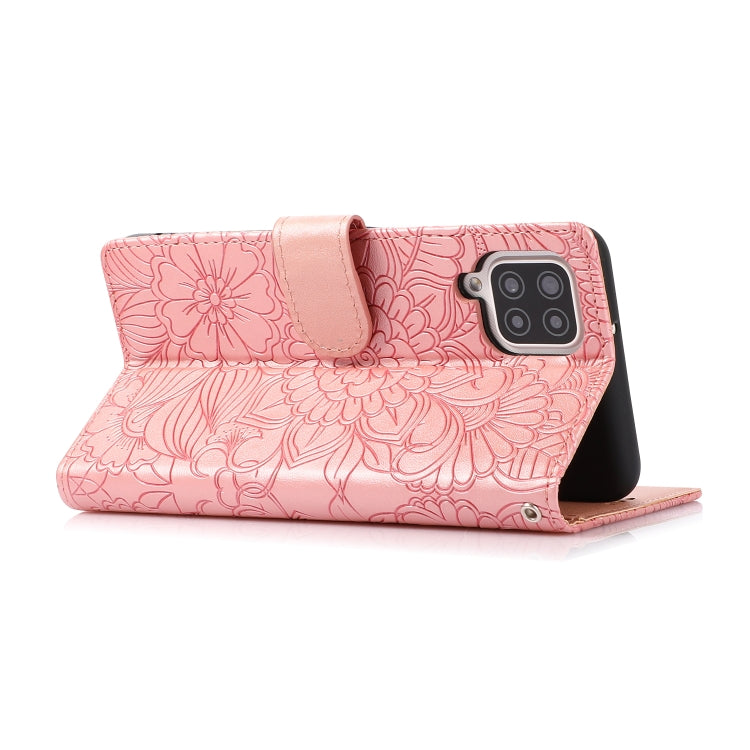 For Samsung Galaxy A12 Skin Feel Embossed Sunflower Horizontal Flip Leather Case with Holder & Card Slots & Wallet & Lanyard(Rose Gold) by buy2fix