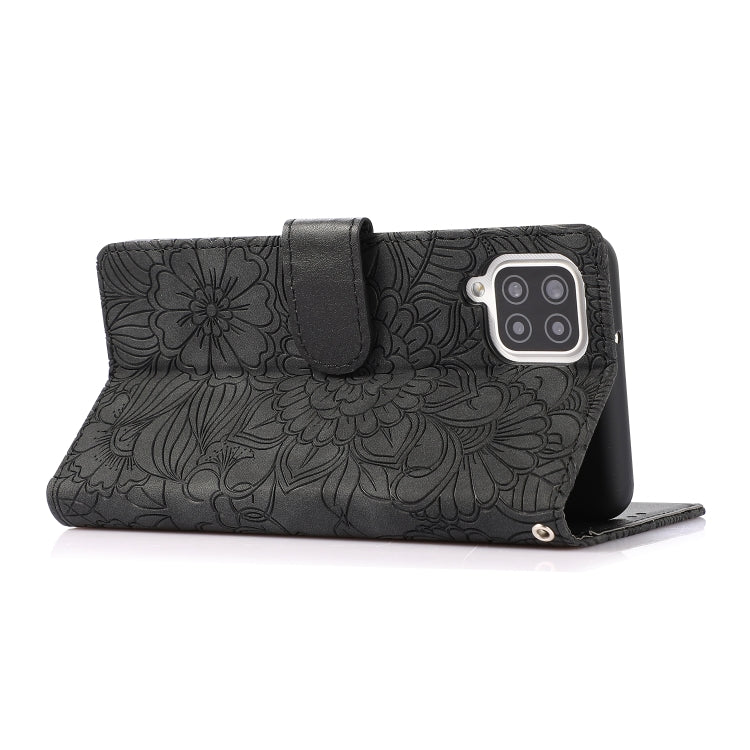 For Samsung Galaxy A12 Skin Feel Embossed Sunflower Horizontal Flip Leather Case with Holder & Card Slots & Wallet & Lanyard(Black) by buy2fix