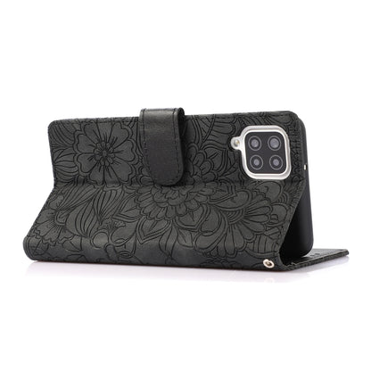For Samsung Galaxy A12 Skin Feel Embossed Sunflower Horizontal Flip Leather Case with Holder & Card Slots & Wallet & Lanyard(Black) by buy2fix