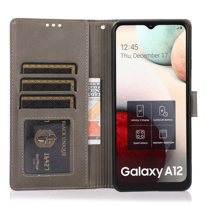 For Samsung Galaxy A12 Skin Feel Embossed Sunflower Horizontal Flip Leather Case with Holder & Card Slots & Wallet & Lanyard(Gray) by buy2fix