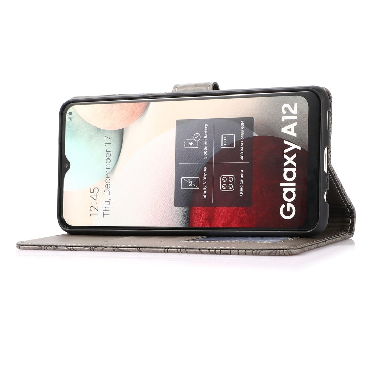 For Samsung Galaxy A12 Skin Feel Embossed Sunflower Horizontal Flip Leather Case with Holder & Card Slots & Wallet & Lanyard(Gray) by buy2fix