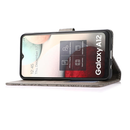 For Samsung Galaxy A12 Skin Feel Embossed Sunflower Horizontal Flip Leather Case with Holder & Card Slots & Wallet & Lanyard(Gray) by buy2fix