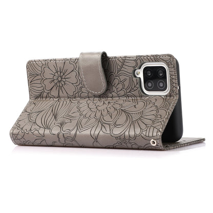 For Samsung Galaxy A12 Skin Feel Embossed Sunflower Horizontal Flip Leather Case with Holder & Card Slots & Wallet & Lanyard(Gray) by buy2fix