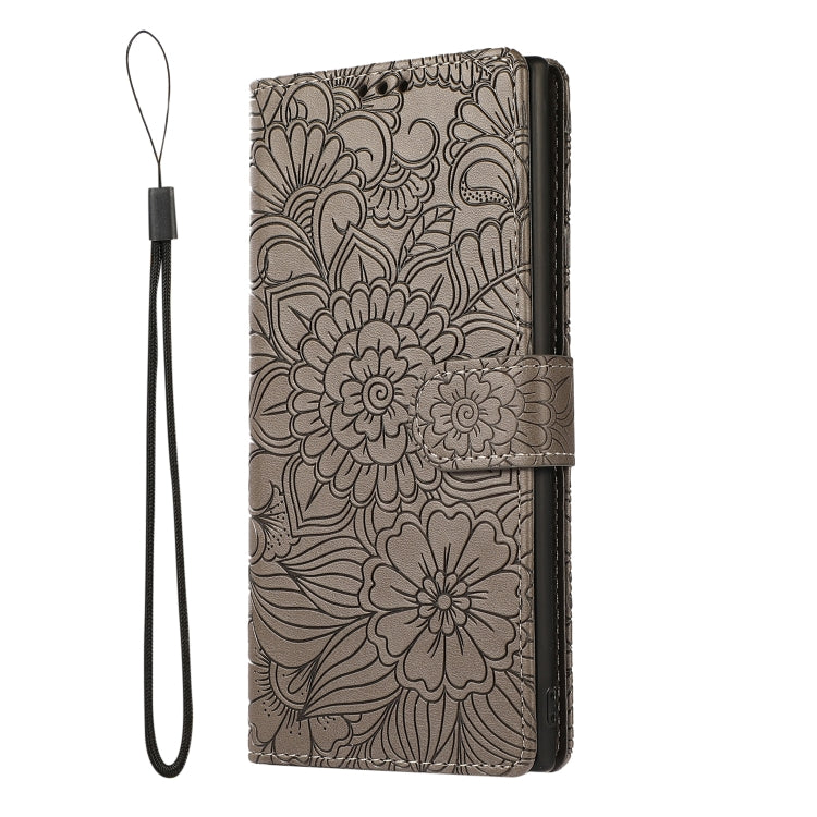 For Samsung Galaxy A32 5G Skin Feel Embossed Sunflower Horizontal Flip Leather Case with Holder & Card Slots & Wallet & Lanyard(Gray) by buy2fix