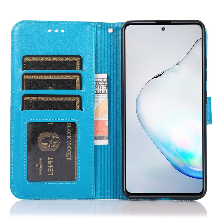 For Samsung Galaxy Note10 Lite / A81 Skin Feel Embossed Sunflower Horizontal Flip Leather Case with Holder & Card Slots & Wallet & Lanyard(Blue) by buy2fix