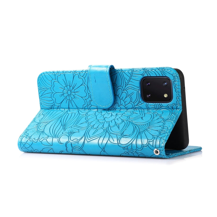 For Samsung Galaxy Note10 Lite / A81 Skin Feel Embossed Sunflower Horizontal Flip Leather Case with Holder & Card Slots & Wallet & Lanyard(Blue) by buy2fix