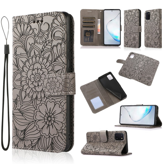 For Samsung Galaxy Note10 Lite / A81 Skin Feel Embossed Sunflower Horizontal Flip Leather Case with Holder & Card Slots & Wallet & Lanyard(Gray) by buy2fix