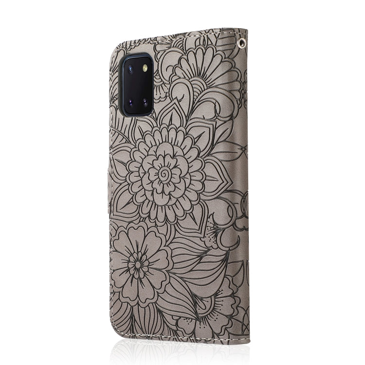 For Samsung Galaxy Note10 Lite / A81 Skin Feel Embossed Sunflower Horizontal Flip Leather Case with Holder & Card Slots & Wallet & Lanyard(Gray) by buy2fix