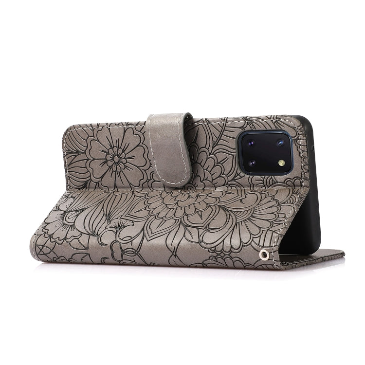 For Samsung Galaxy Note10 Lite / A81 Skin Feel Embossed Sunflower Horizontal Flip Leather Case with Holder & Card Slots & Wallet & Lanyard(Gray) by buy2fix