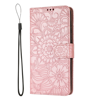 For Samsung Galaxy S21 FE Skin Feel Embossed Sunflower Horizontal Flip Leather Case with Holder & Card Slots & Wallet & Lanyard(Rose Gold) by buy2fix