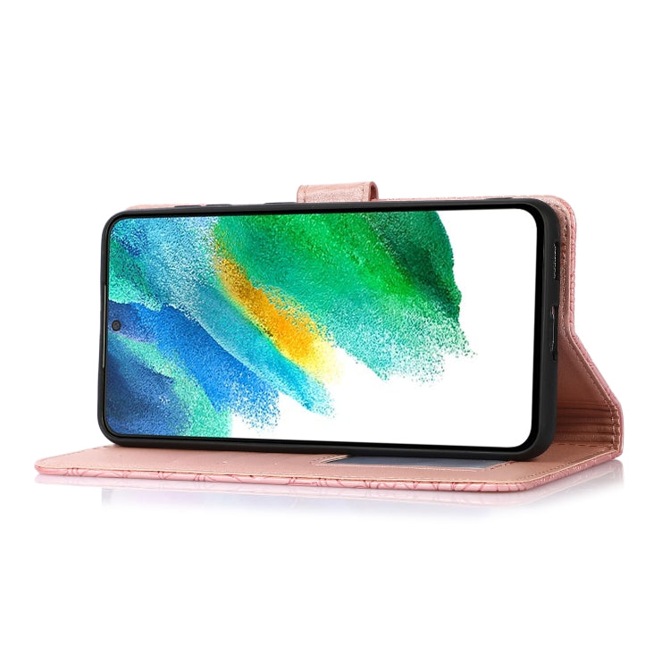 For Samsung Galaxy S21 FE Skin Feel Embossed Sunflower Horizontal Flip Leather Case with Holder & Card Slots & Wallet & Lanyard(Rose Gold) by buy2fix