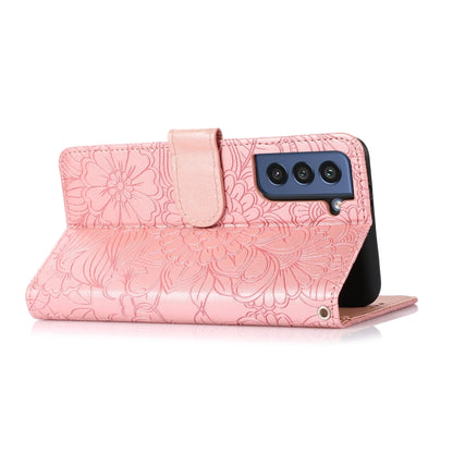 For Samsung Galaxy S21 FE Skin Feel Embossed Sunflower Horizontal Flip Leather Case with Holder & Card Slots & Wallet & Lanyard(Rose Gold) by buy2fix