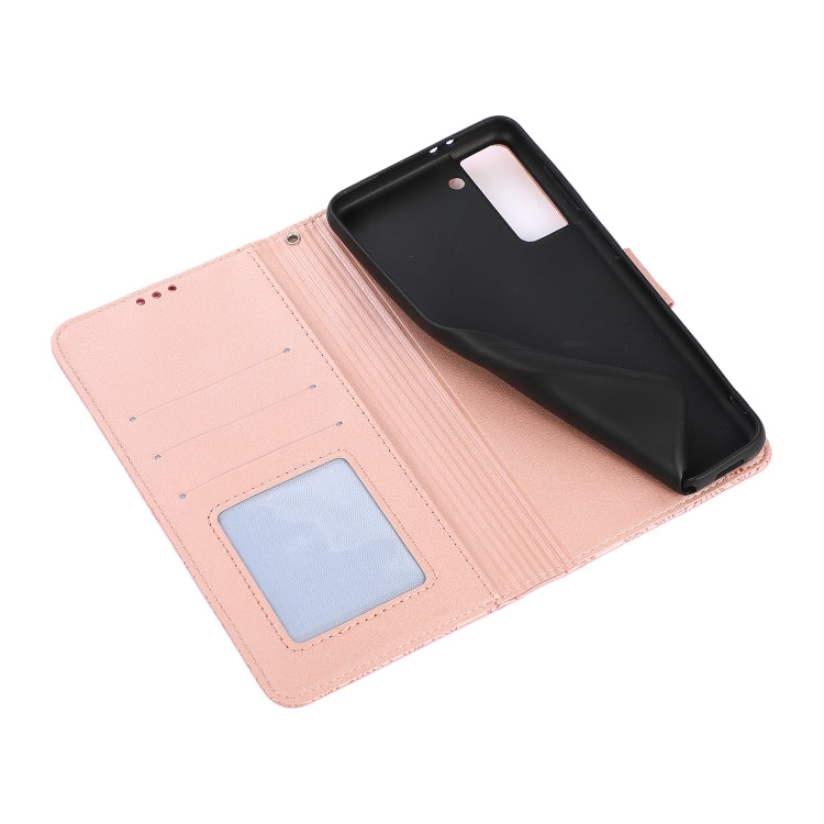 For Samsung Galaxy S21 FE Skin Feel Embossed Sunflower Horizontal Flip Leather Case with Holder & Card Slots & Wallet & Lanyard(Rose Gold) by buy2fix