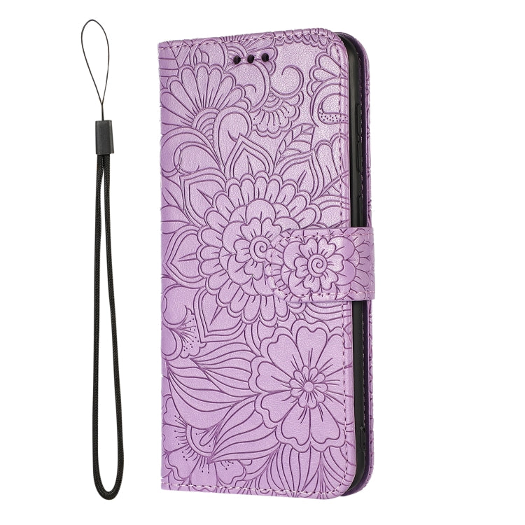 For Samsung Galaxy A30s Skin Feel Embossed Sunflower Horizontal Flip Leather Case with Holder & Card Slots & Wallet & Lanyard(Purple) by buy2fix