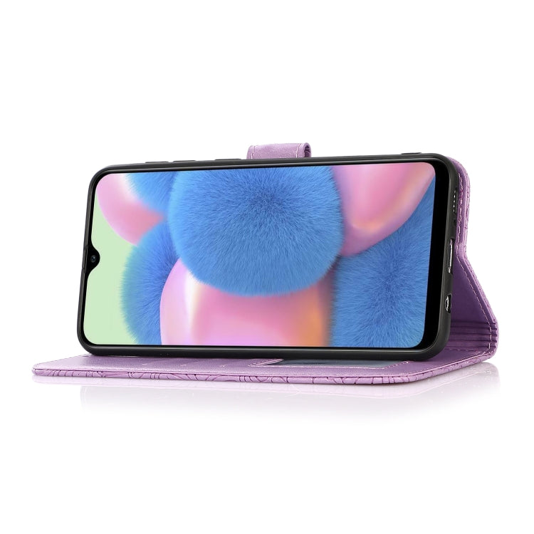 For Samsung Galaxy A30s Skin Feel Embossed Sunflower Horizontal Flip Leather Case with Holder & Card Slots & Wallet & Lanyard(Purple) by buy2fix