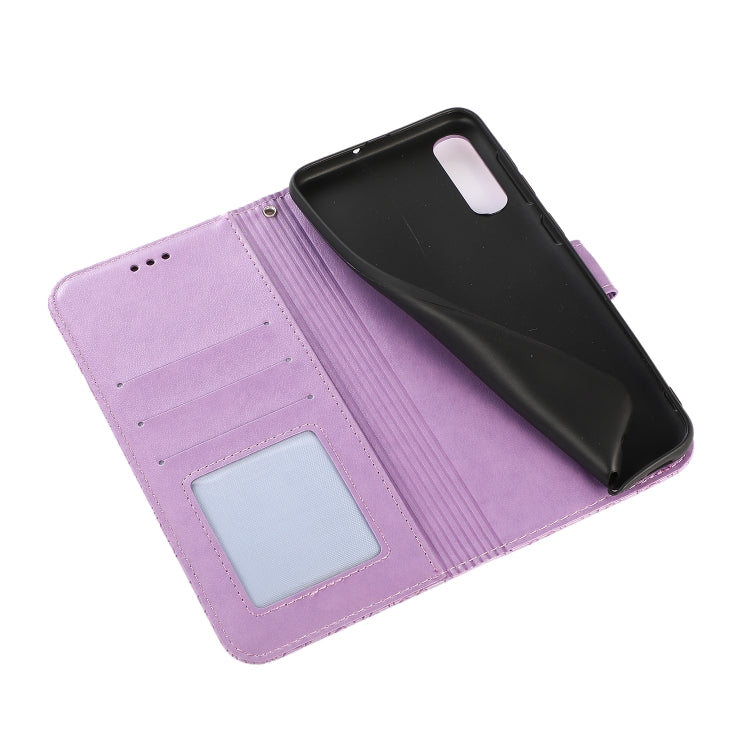 For Samsung Galaxy A30s Skin Feel Embossed Sunflower Horizontal Flip Leather Case with Holder & Card Slots & Wallet & Lanyard(Purple) by buy2fix