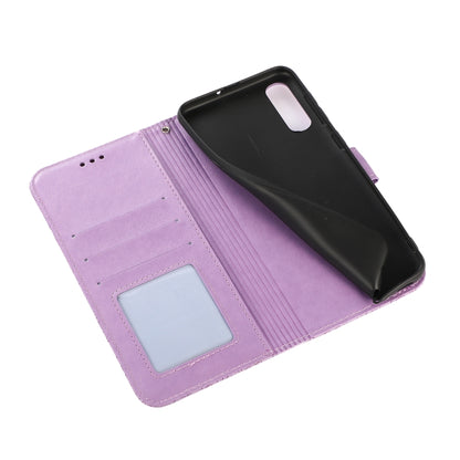 For Samsung Galaxy A30s Skin Feel Embossed Sunflower Horizontal Flip Leather Case with Holder & Card Slots & Wallet & Lanyard(Purple) by buy2fix