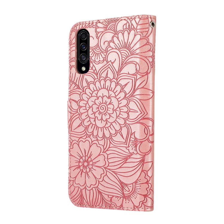 For Samsung Galaxy A30s Skin Feel Embossed Sunflower Horizontal Flip Leather Case with Holder & Card Slots & Wallet & Lanyard(Rose Gold) by buy2fix