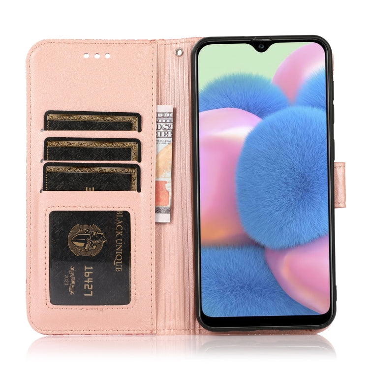 For Samsung Galaxy A30s Skin Feel Embossed Sunflower Horizontal Flip Leather Case with Holder & Card Slots & Wallet & Lanyard(Rose Gold) by buy2fix