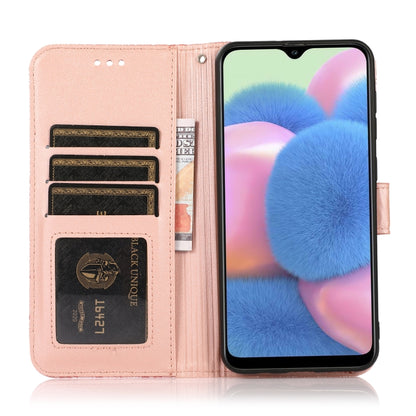 For Samsung Galaxy A30s Skin Feel Embossed Sunflower Horizontal Flip Leather Case with Holder & Card Slots & Wallet & Lanyard(Rose Gold) by buy2fix