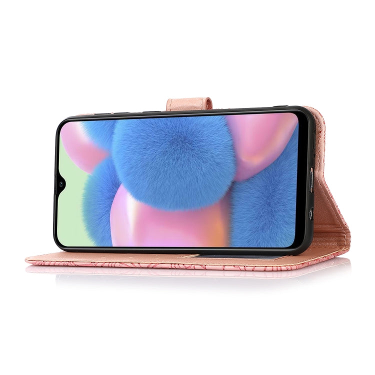 For Samsung Galaxy A30s Skin Feel Embossed Sunflower Horizontal Flip Leather Case with Holder & Card Slots & Wallet & Lanyard(Rose Gold) by buy2fix